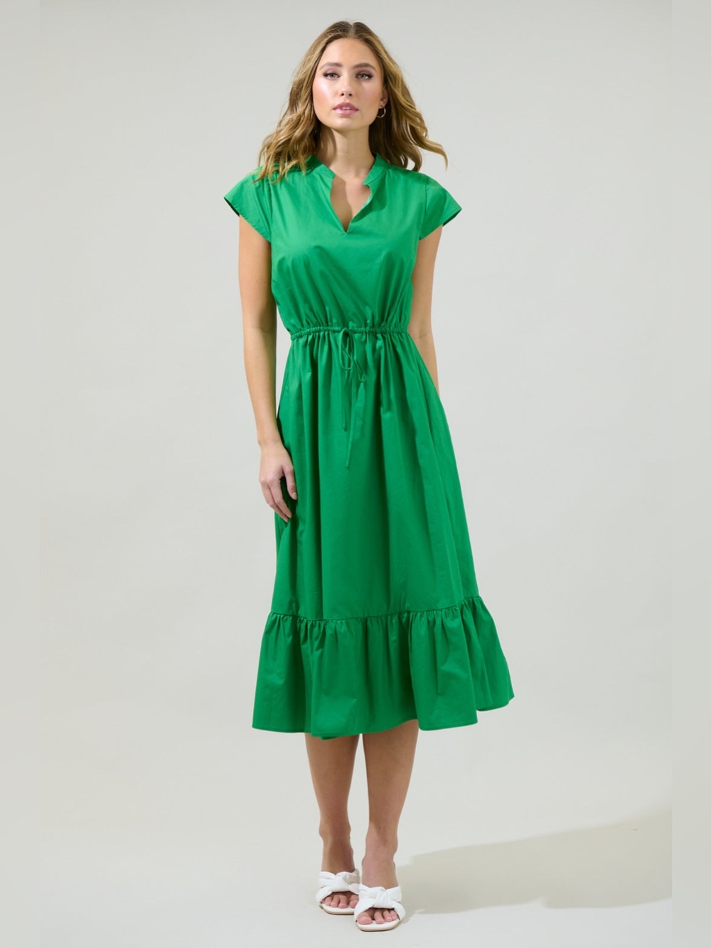 Sugarlips Emerald Green Drawstring Waist Midi Dress